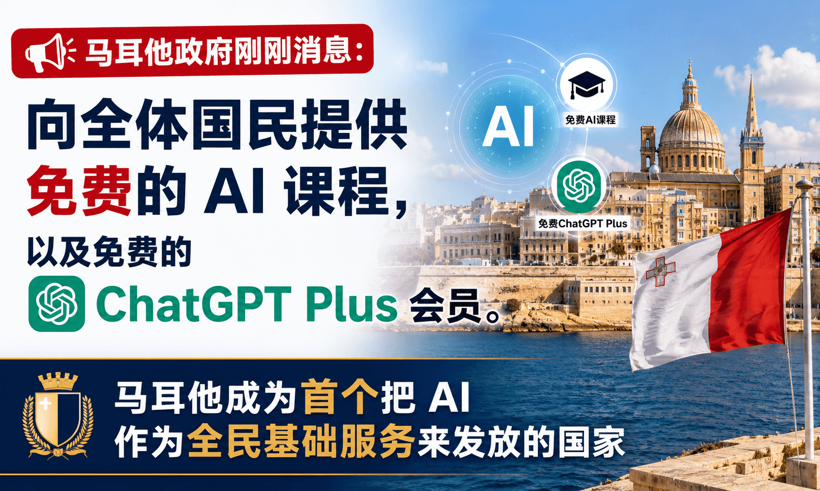 马耳他公民获免费一年的 ChatGPT Plus 会员 封面图
